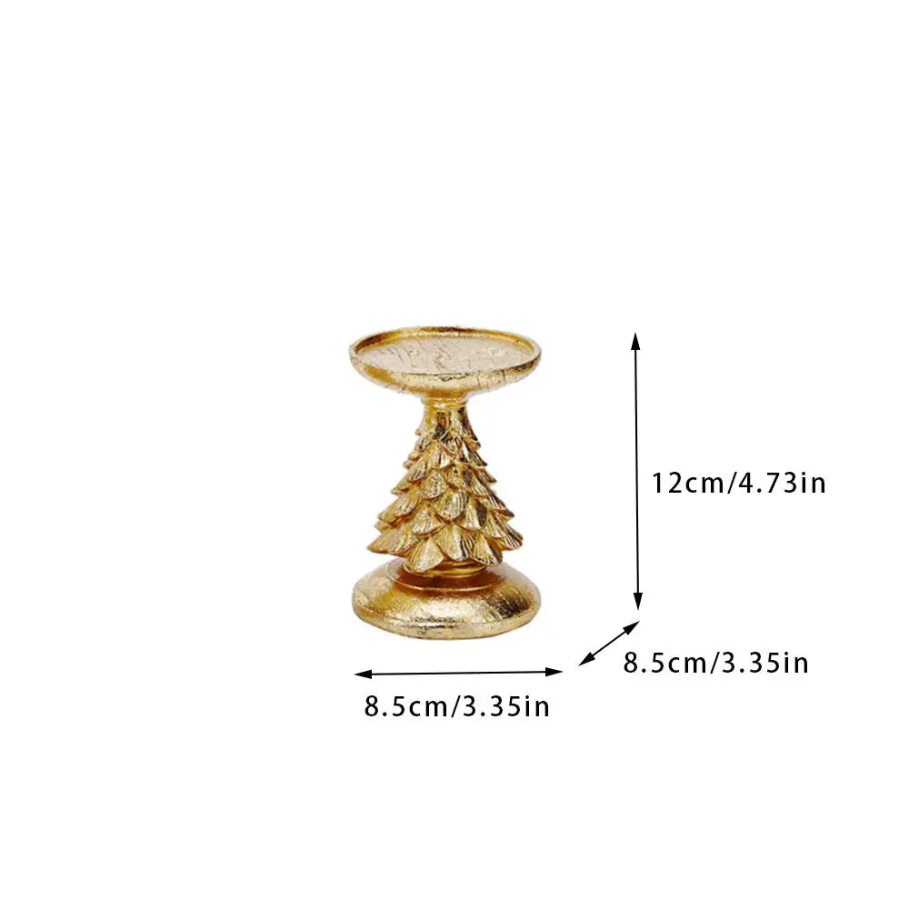 Gold Christmas Tree Candle Holder - Elegant Resin Pillar Stand 12cm Festive Decoration - Occasions > Christmas >