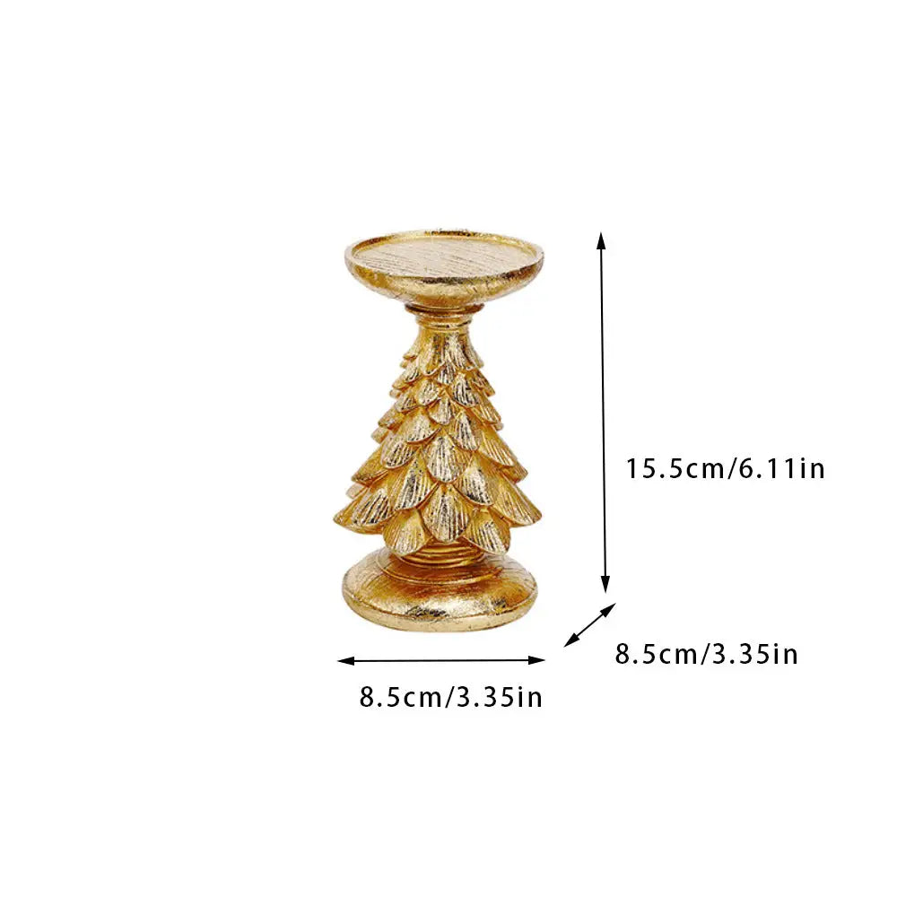 Gold Christmas Tree Candle Holder - Elegant Resin Pillar Stand 15.5cm Festive Decoration - Occasions > Christmas >