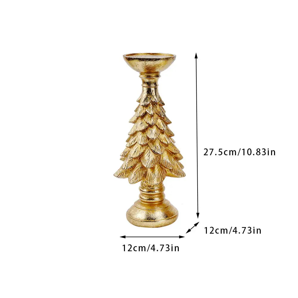 Gold Christmas Tree Candle Holder - Elegant Resin Pillar Stand 27.5cm Festive Decoration - Occasions > Christmas >