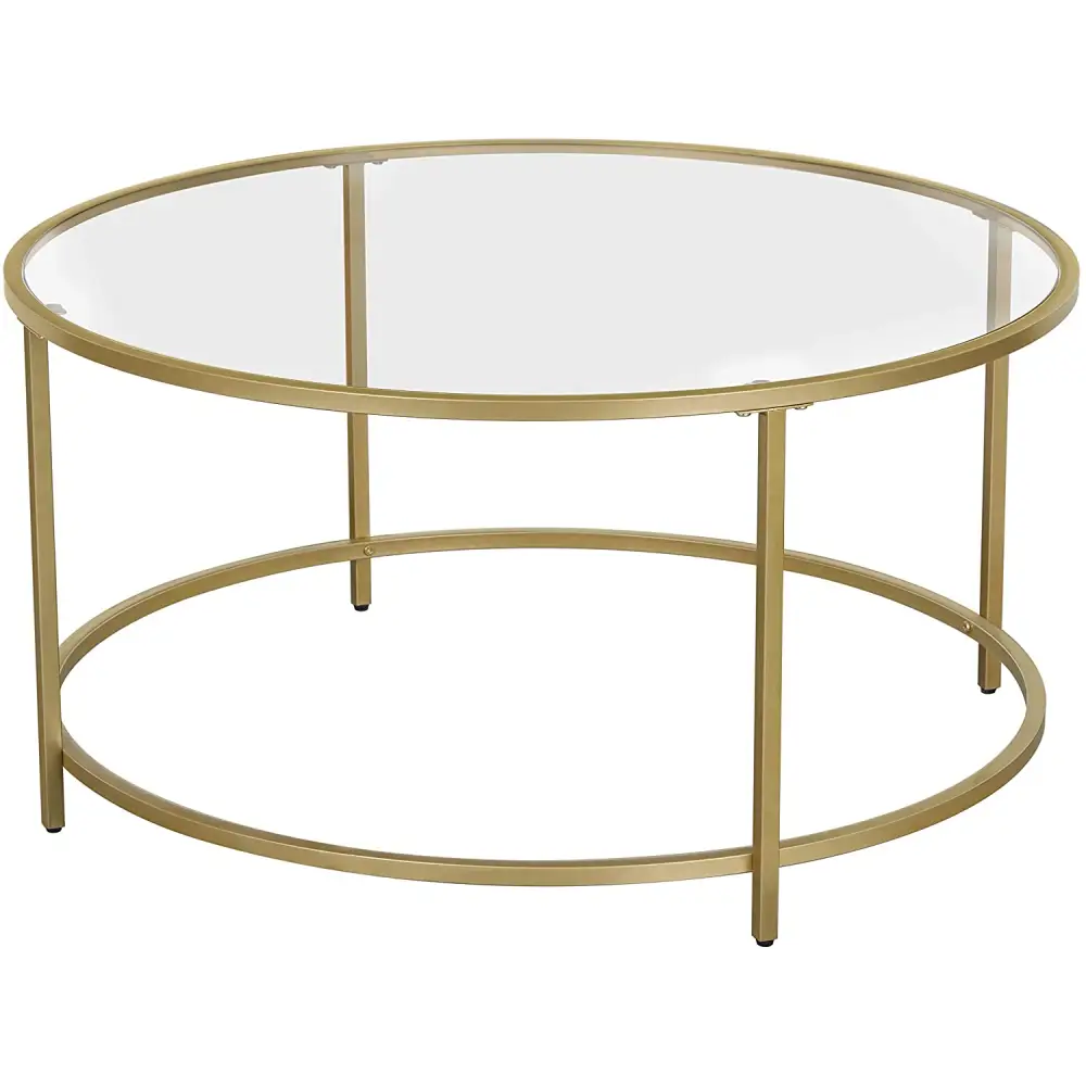Gold Glass Table with Golden Iron Frame Stable and Robust Tempered Glass - Furniture > Living Room