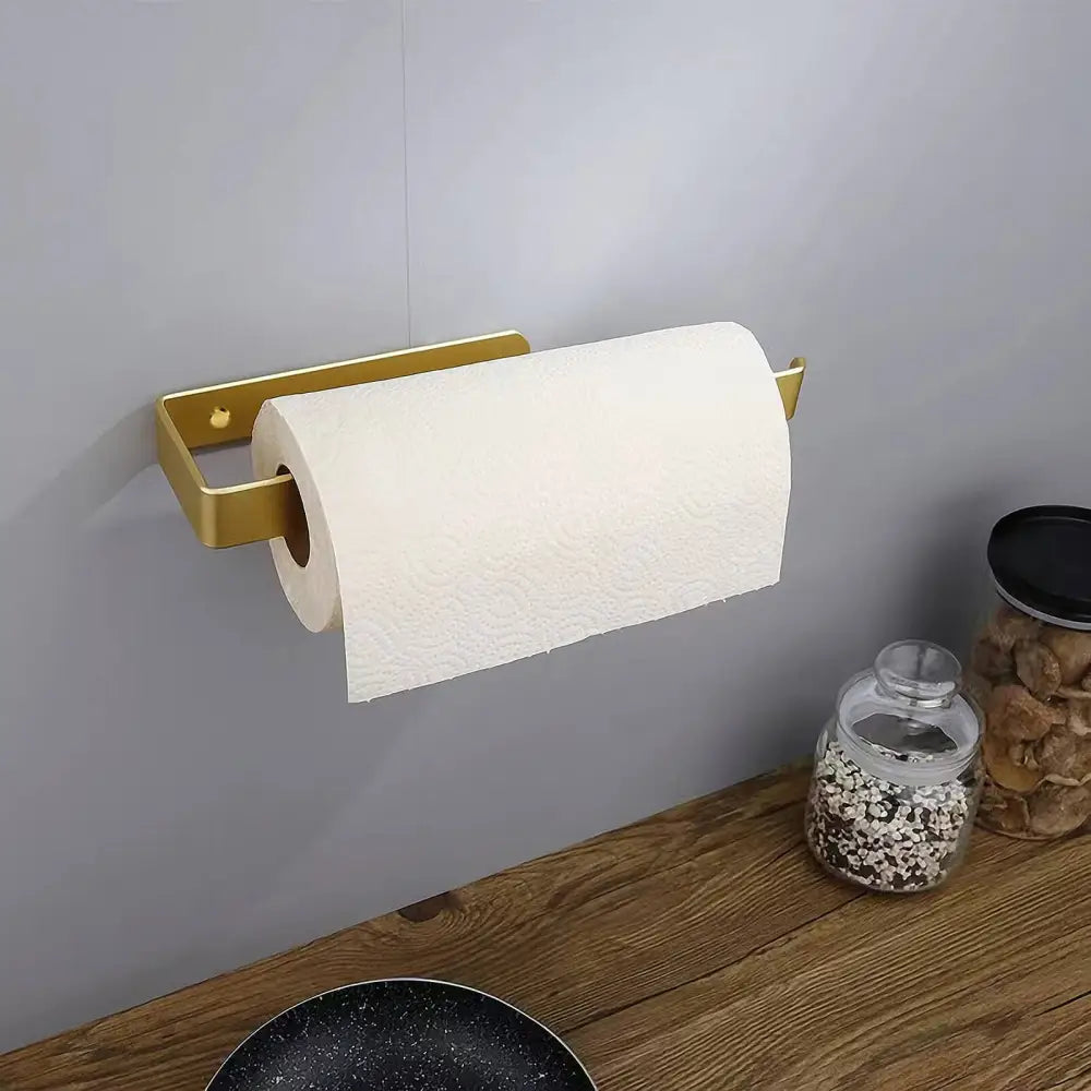 Gold Kitchen Bathroom Paper Holder Towel Holder Self Adhesive or Screw Mount 31cm - Home & Garden > Bathroom