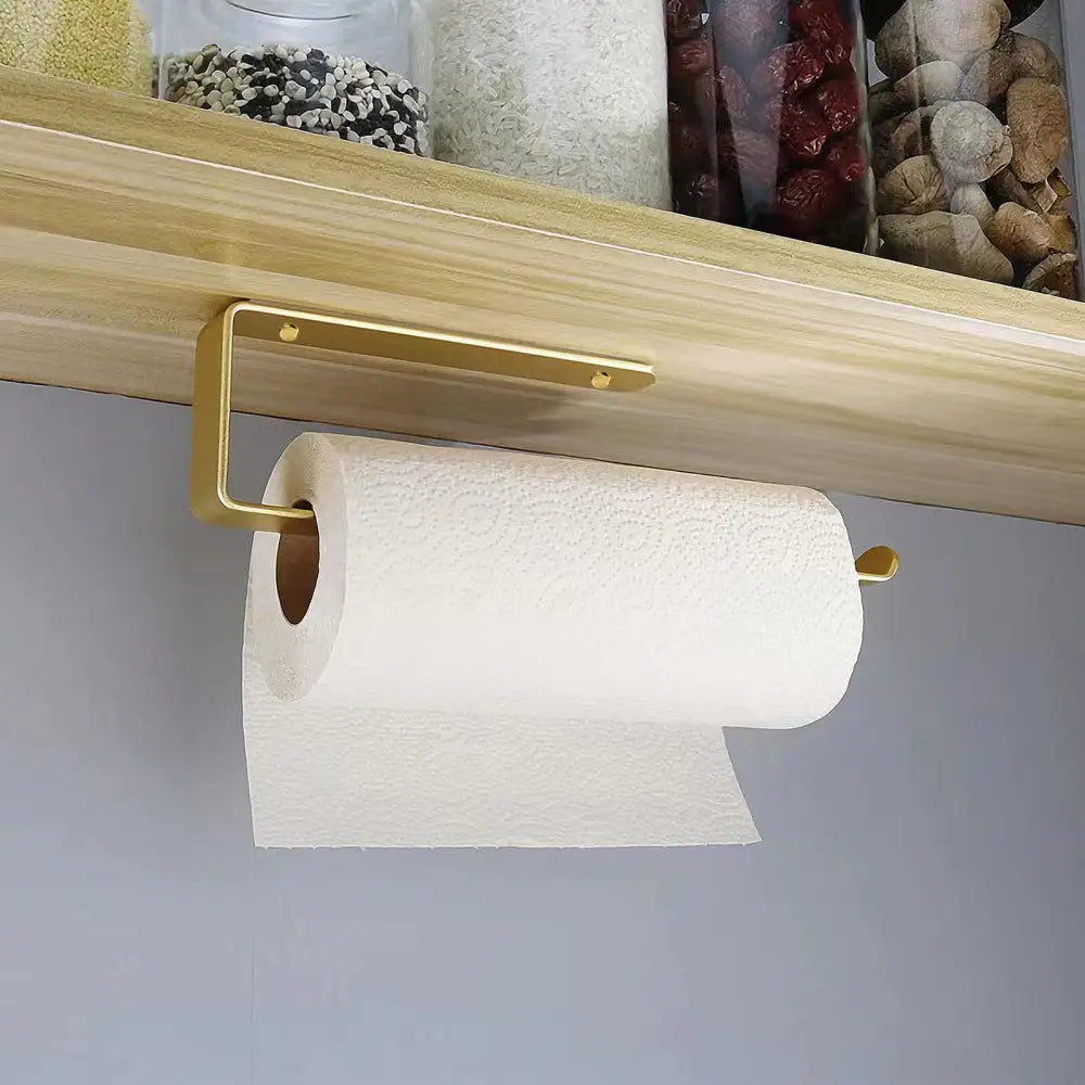 Gold Kitchen Bathroom Paper Holder Towel Holder Self Adhesive or Screw Mount 31cm - Home & Garden > Bathroom
