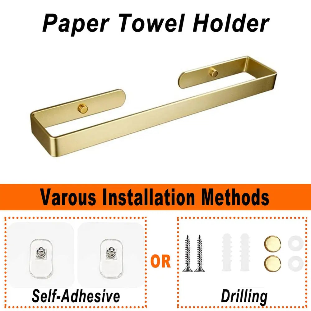 Gold Kitchen Bathroom Paper Holder Towel Holder Self Adhesive or Screw Mount 40cm - Home & Garden > Bathroom