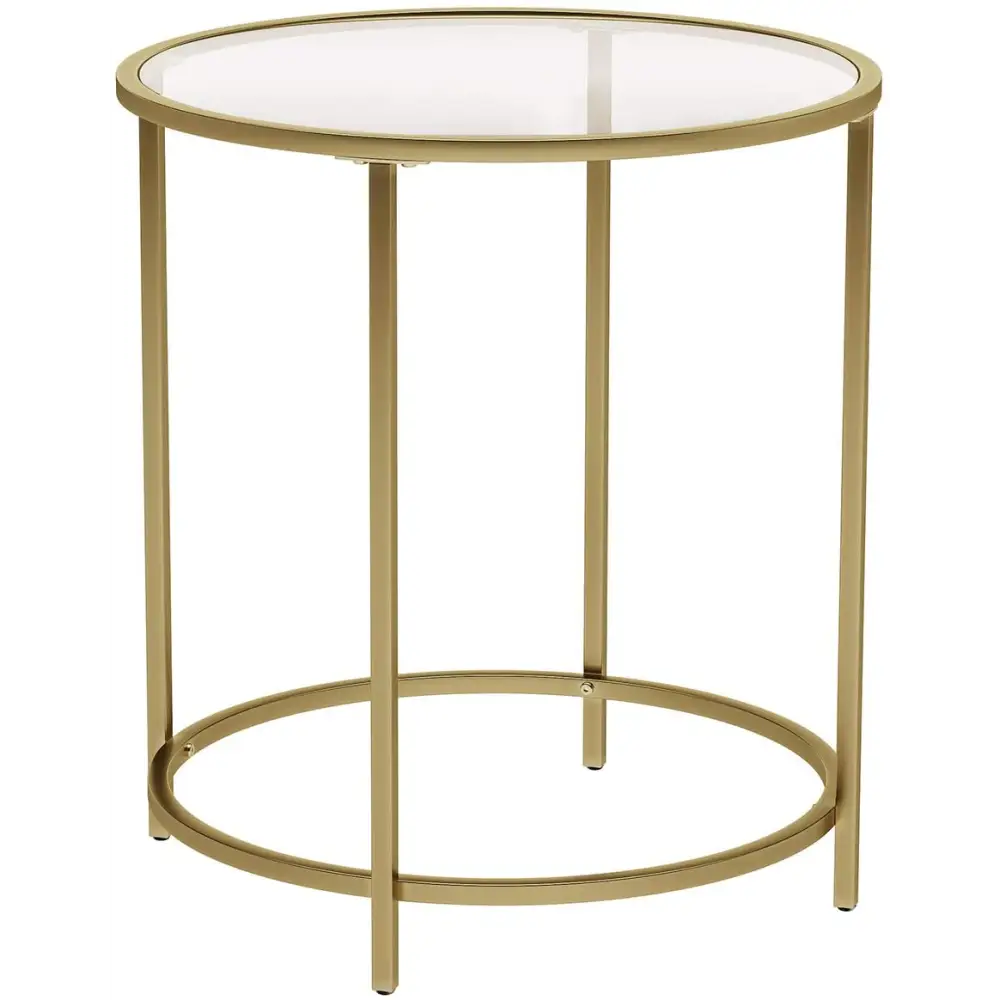 Gold Round Side Table with Golden Metal Frame Robust and Stable - Furniture > Living Room