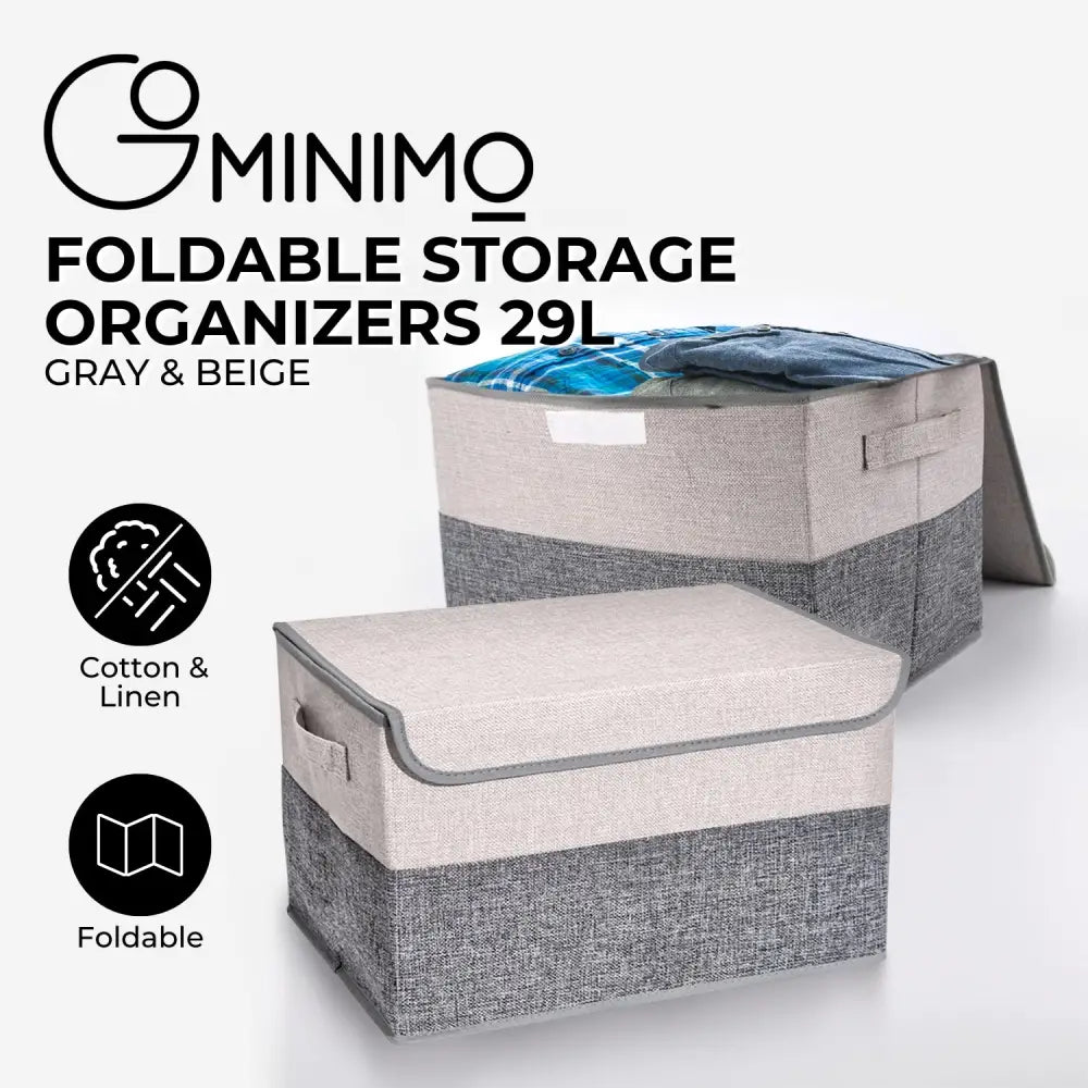 GOMINIMO 2 Pack 29L Foldable Storage Organizers (Gray + Beige) GO-FSCR-102-XHE - Home & Garden > Storage