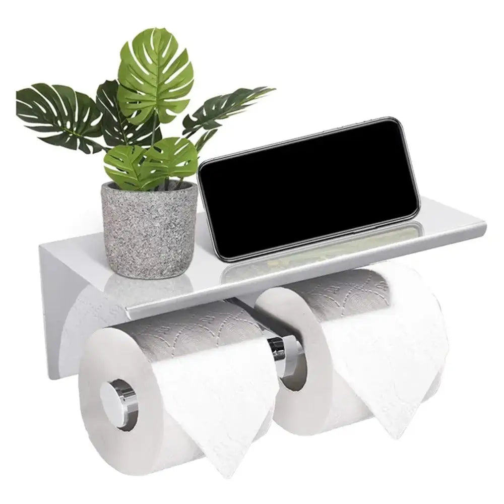 GOMINIMO 304 Stainless Steel Double Toilet Paper Roll Holder with Phone Shelf (Silver) - Home & Garden > Bathroom