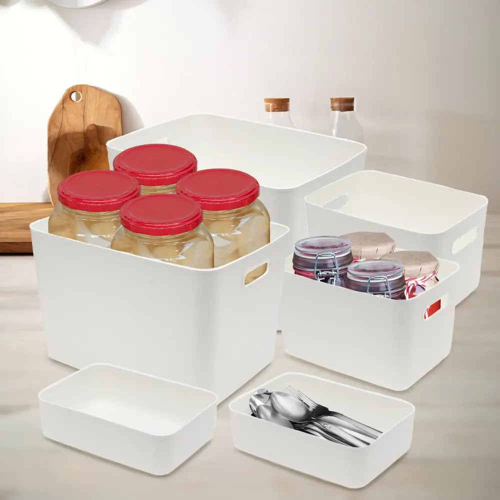 GOMINIMO 6 Pieces Plastic Storage Bins with 4 Lids (Beige)GO-SBI-100-CYP - Home & Garden > Storage