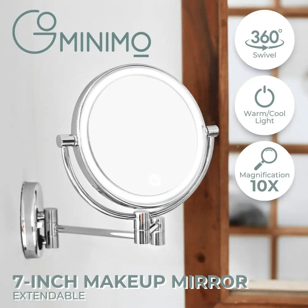 GOMINIMO 7 Inch Double-Sided LED Makeup Mirror with 10x Magnifying (Silver) - Health & Beauty > Makeup > Makeup Mirrors