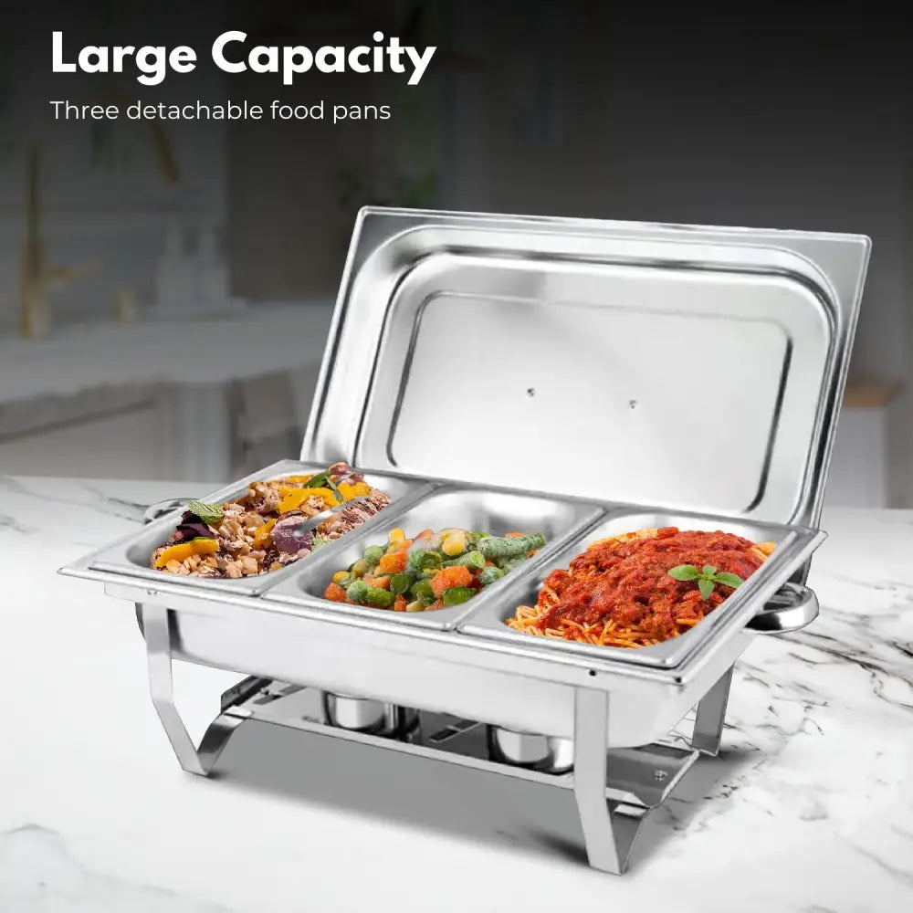GOMINIMO 9L Chafing Dish Multifunctional Stainless Steel Food Buffet Warmer Pan (3x3L Triple Trays) - Home & Garden >