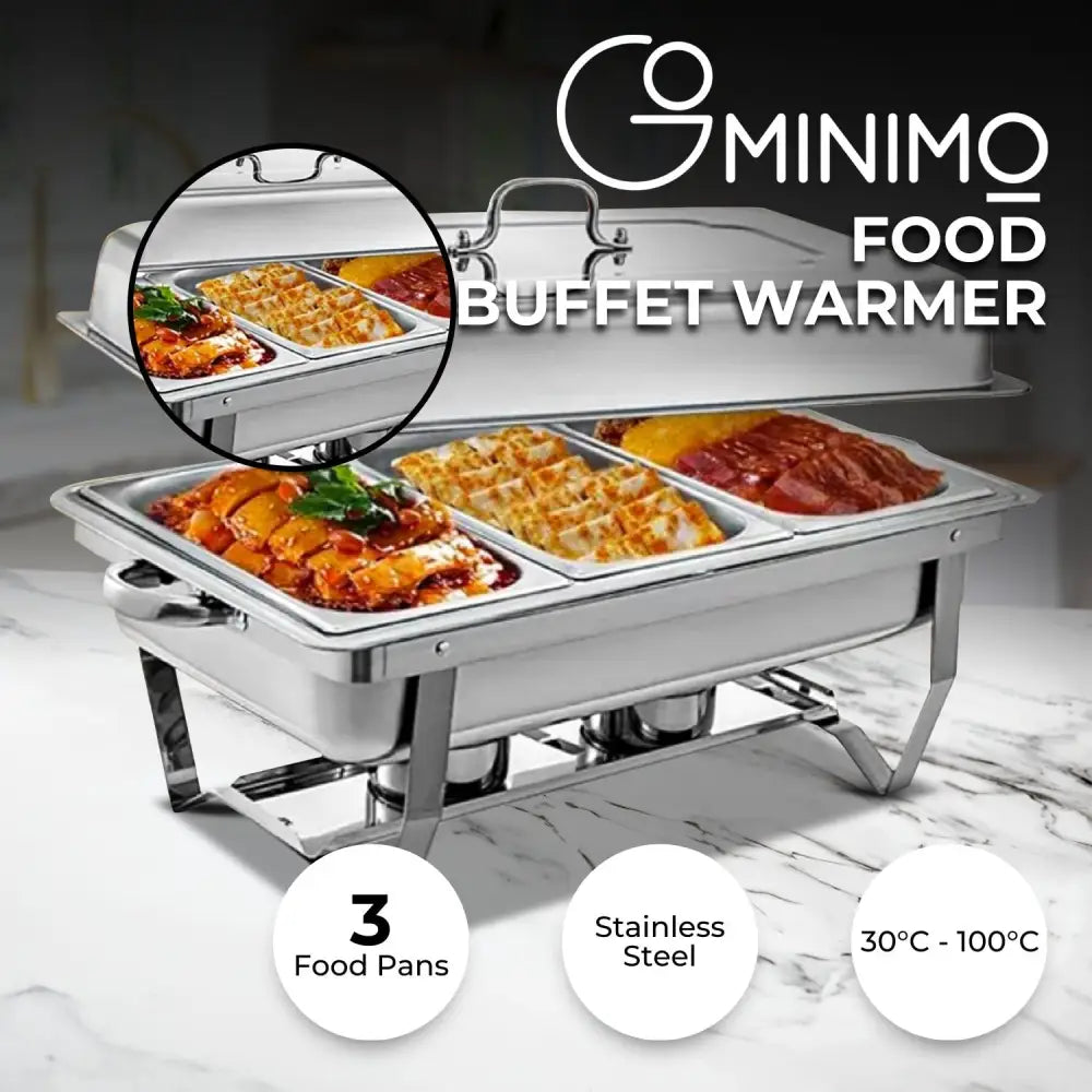 GOMINIMO 9L Chafing Dish Multifunctional Stainless Steel Food Buffet Warmer Pan (3x3L Triple Trays) - Home & Garden >