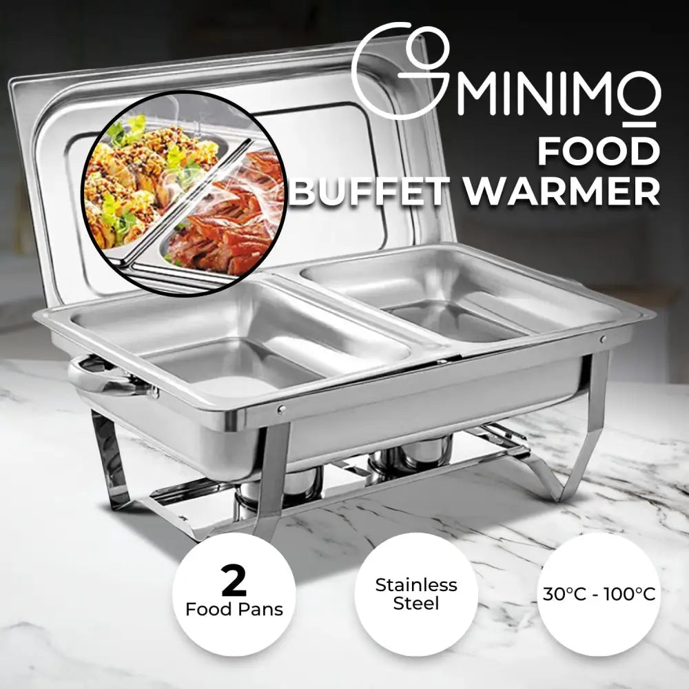 GOMINIMO 9L Chafing Dish Stainless Steel Food Buffet Warmer Pan (2x4.5L Dual Trays) GO-CDB-100-JZY - Home & Garden >