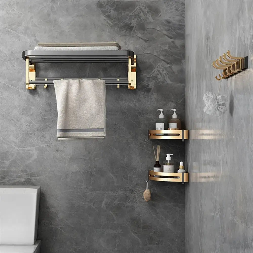 Gominimo Bathroom Wall Mount Black Gold Accessories Set (A) - Home & Garden > Bathroom Accessories > Bath Caddies