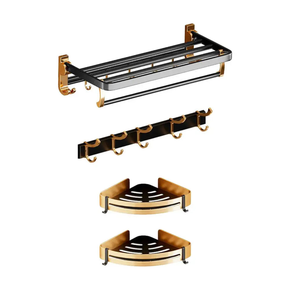 Gominimo Bathroom Wall Mount Black Gold Accessories Set (A) - Home & Garden > Bathroom Accessories > Bath Caddies