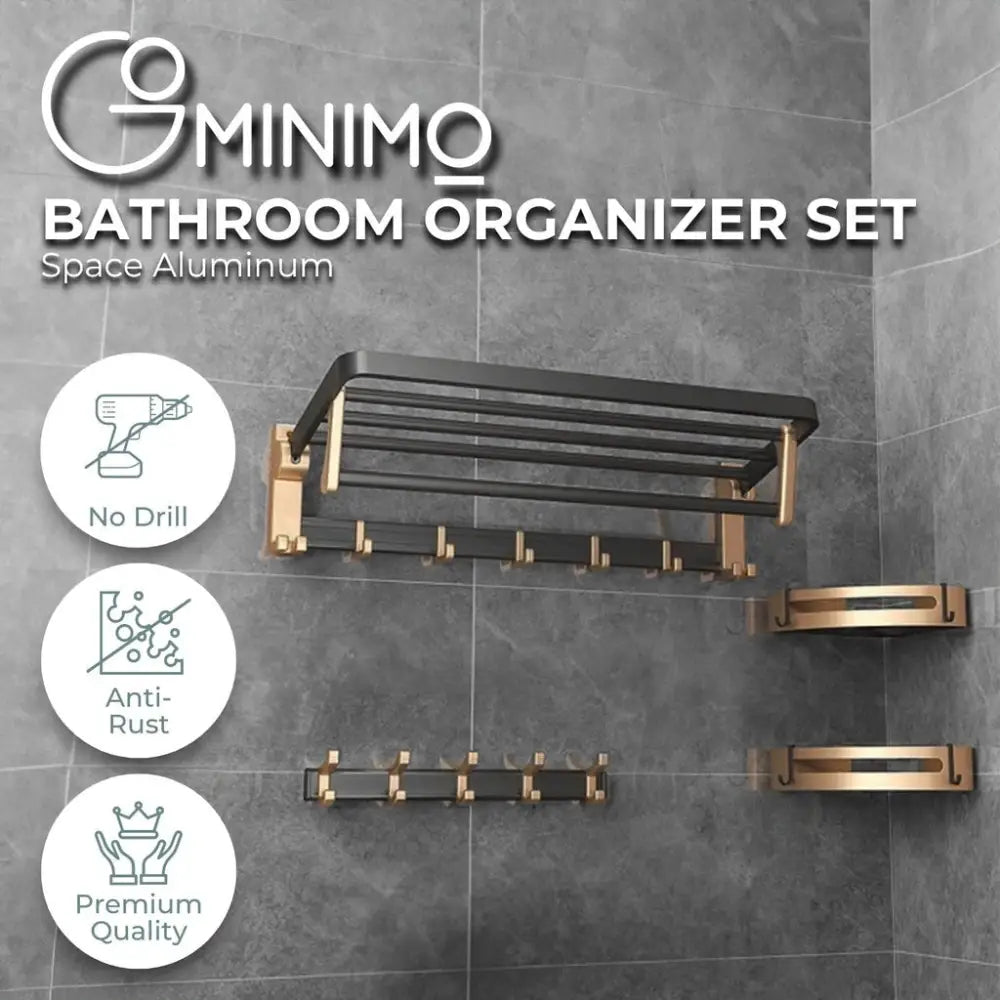 Gominimo Bathroom Wall Mount Black Gold Accessories Set (A) - Home & Garden > Bathroom Accessories > Bath Caddies
