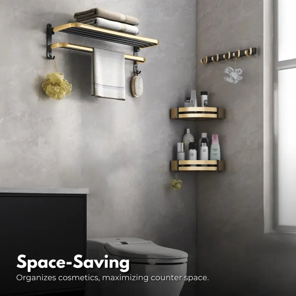 Gominimo Bathroom Wall Mount Black Gold Accessories Set (A) - Home & Garden > Bathroom Accessories > Bath Caddies