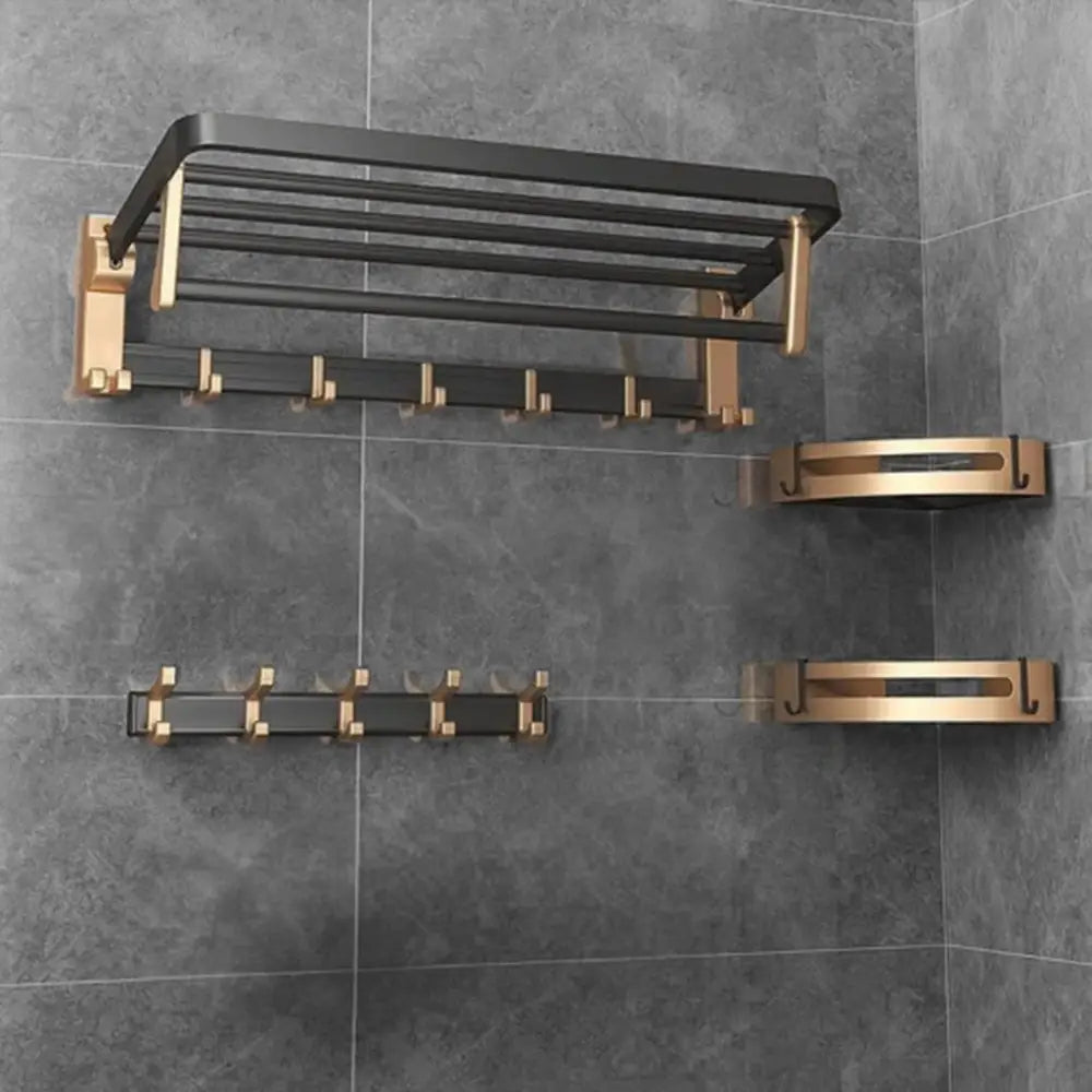 Gominimo Bathroom Wall Mount Black Gold Accessories Set (A) - Home & Garden > Bathroom Accessories > Bath Caddies