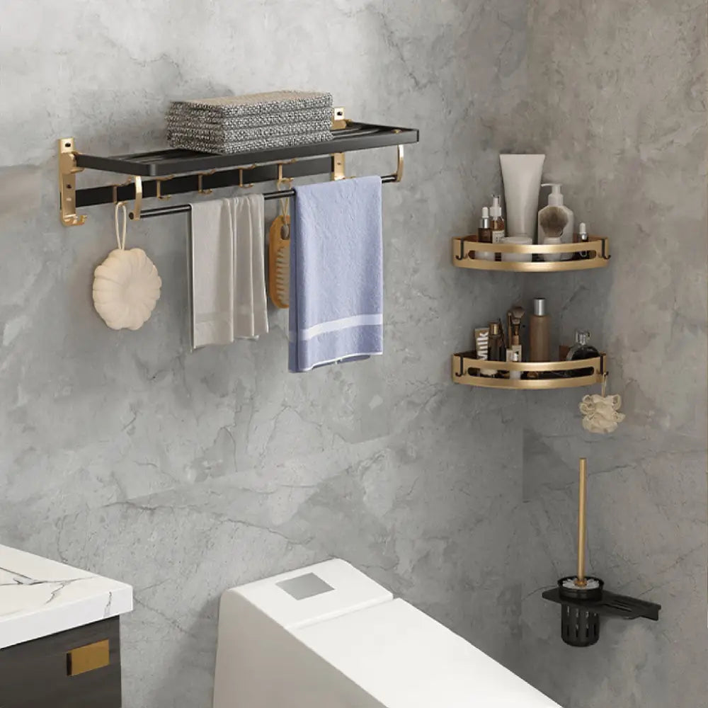 Gominimo Bathroom Wall Mount Black Gold Accessories Set (B) - Home & Garden > Bathroom Accessories > Bath Caddies