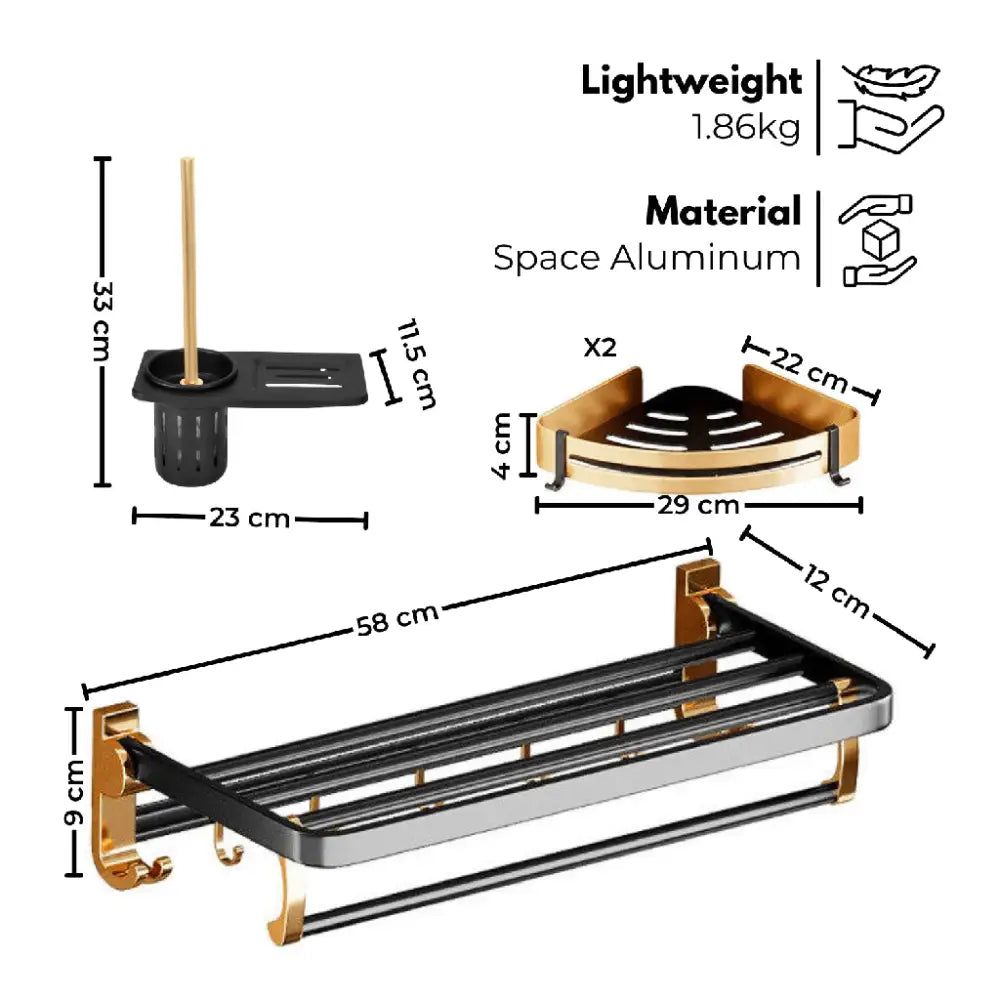 Gominimo Bathroom Wall Mount Black Gold Accessories Set (B) - Home & Garden > Bathroom Accessories > Bath Caddies