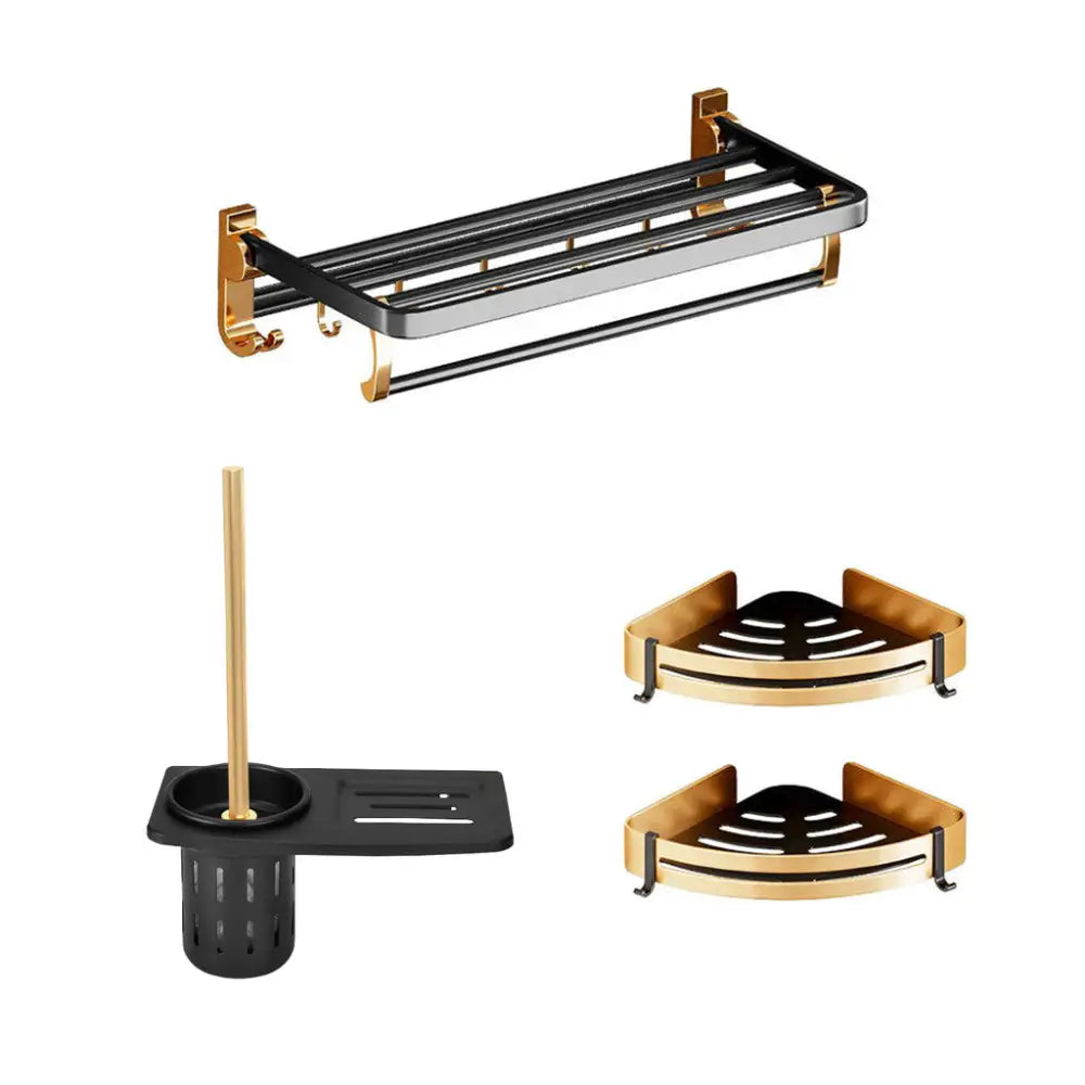 Gominimo Bathroom Wall Mount Black Gold Accessories Set (B) - Home & Garden > Bathroom Accessories > Bath Caddies