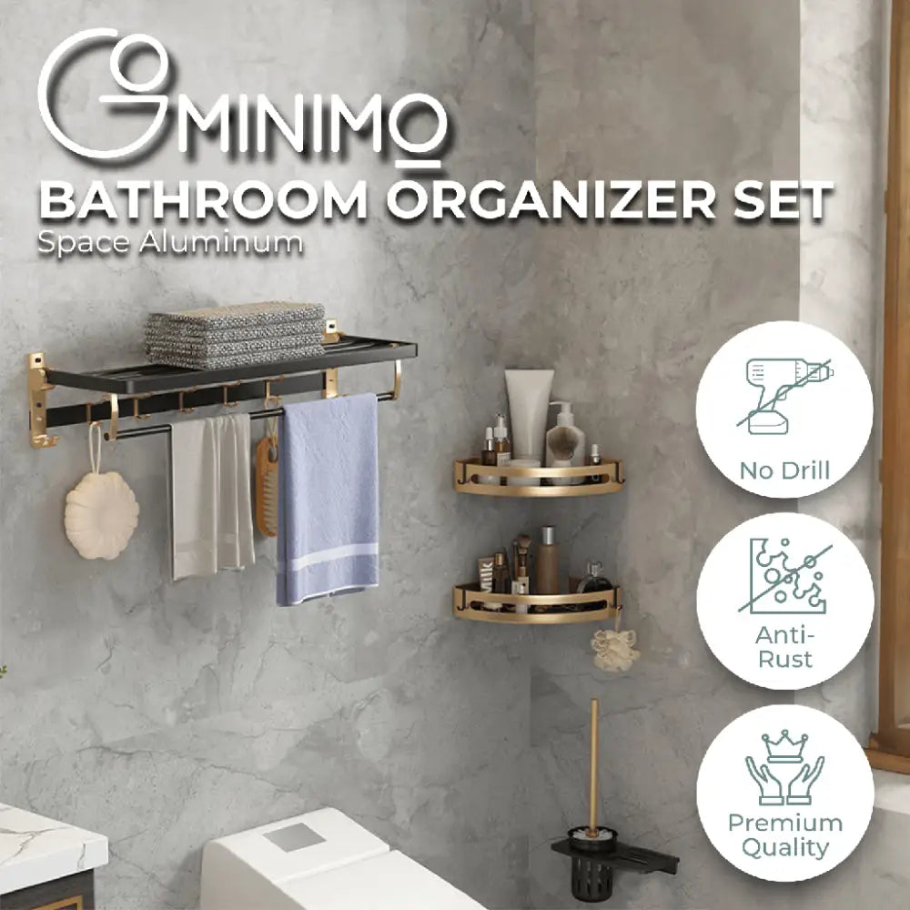 Gominimo Bathroom Wall Mount Black Gold Accessories Set (B) - Home & Garden > Bathroom Accessories > Bath Caddies