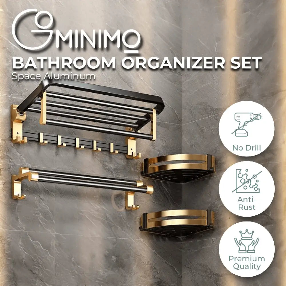Gominimo Bathroom Wall Mount Black Gold Accessories Set (C) - Home & Garden > Bathroom Accessories > Bath Caddies