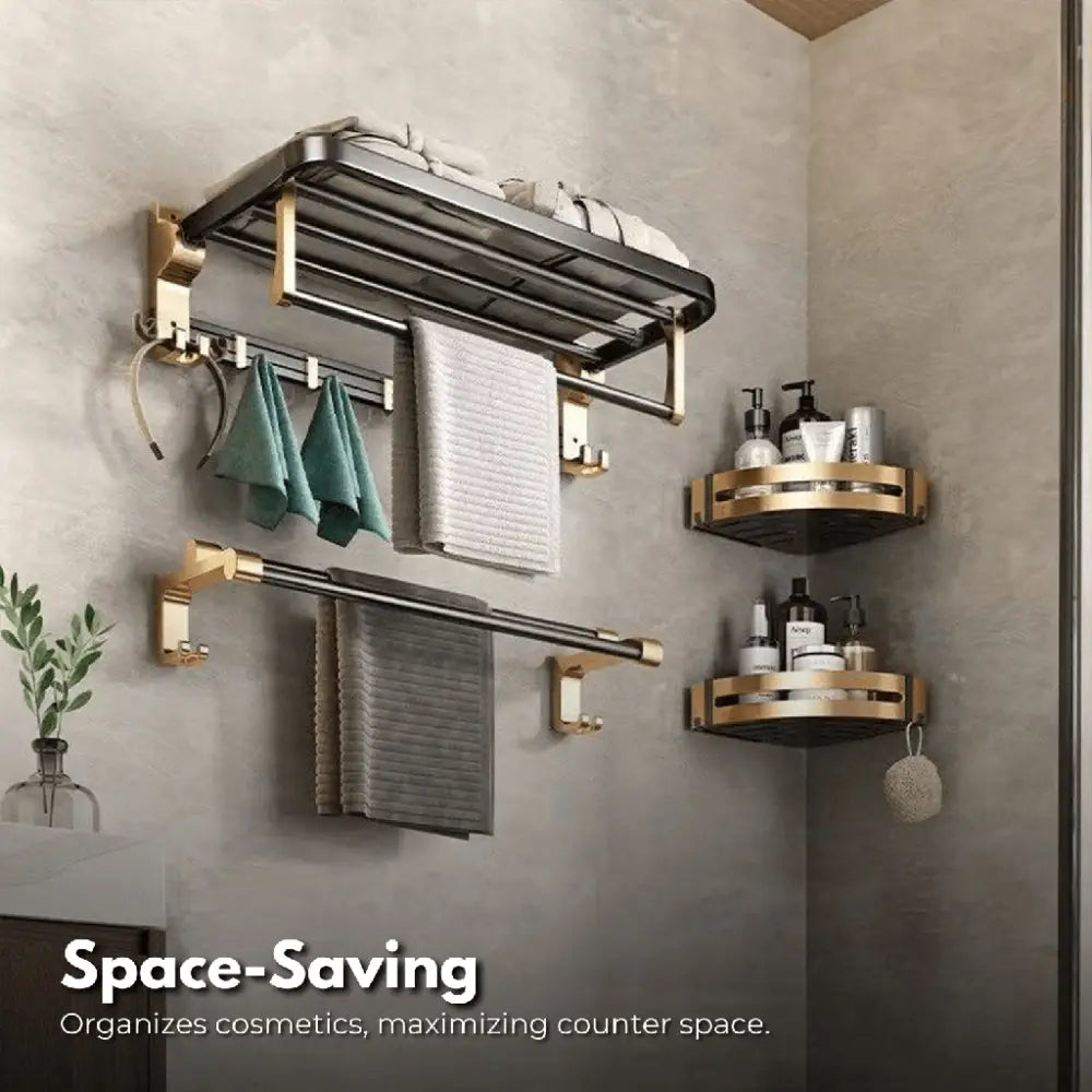 Gominimo Bathroom Wall Mount Black Gold Accessories Set (C) - Home & Garden > Bathroom Accessories > Bath Caddies