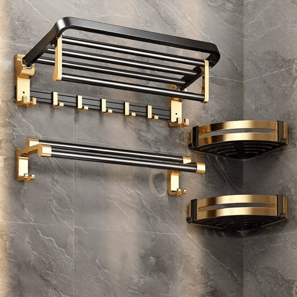 Gominimo Bathroom Wall Mount Black Gold Accessories Set (C) - Home & Garden > Bathroom Accessories > Bath Caddies