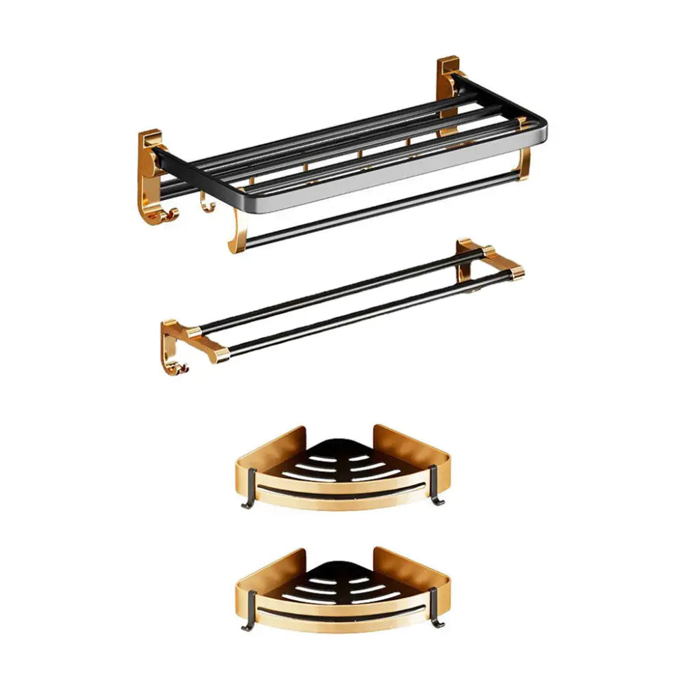 Gominimo Bathroom Wall Mount Black Gold Accessories Set (C) - Home & Garden > Bathroom Accessories > Bath Caddies