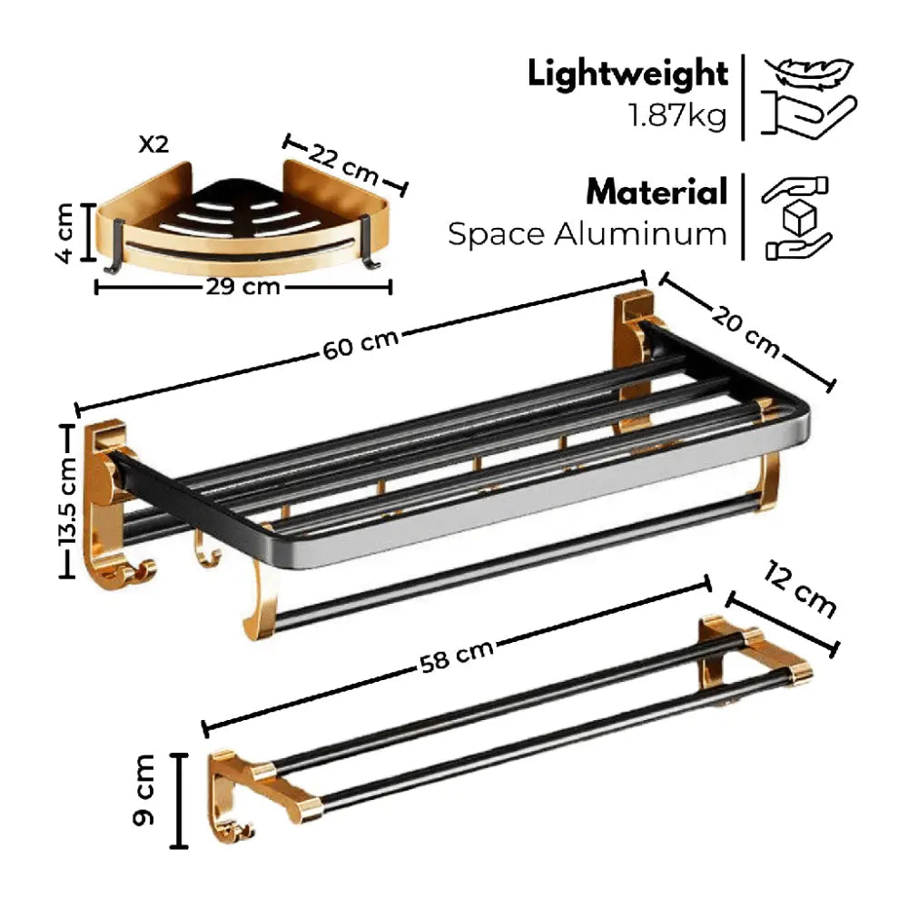Gominimo Bathroom Wall Mount Black Gold Accessories Set (C) - Home & Garden > Bathroom Accessories > Bath Caddies