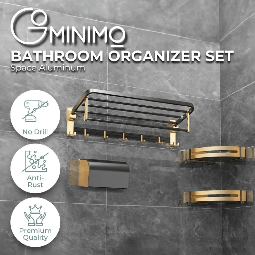 Gominimo Bathroom Wall Mount Black Gold Accessories Set (D) - Home & Garden > Bathroom Accessories > Bath Caddies