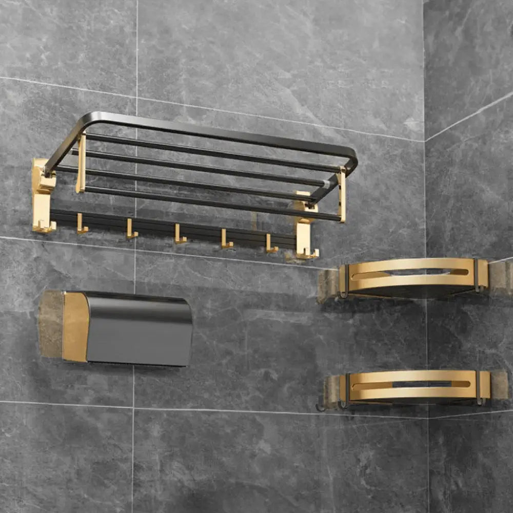 Gominimo Bathroom Wall Mount Black Gold Accessories Set (D) - Home & Garden > Bathroom Accessories > Bath Caddies