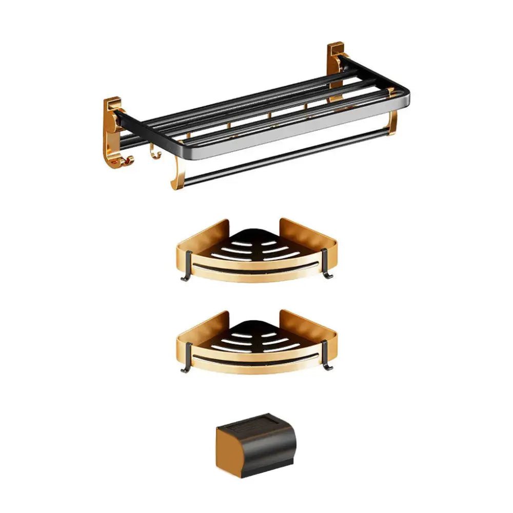 Gominimo Bathroom Wall Mount Black Gold Accessories Set (D) - Home & Garden > Bathroom Accessories > Bath Caddies