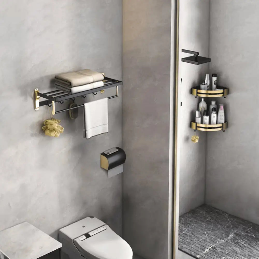 Gominimo Bathroom Wall Mount Black Gold Accessories Set (D) - Home & Garden > Bathroom Accessories > Bath Caddies