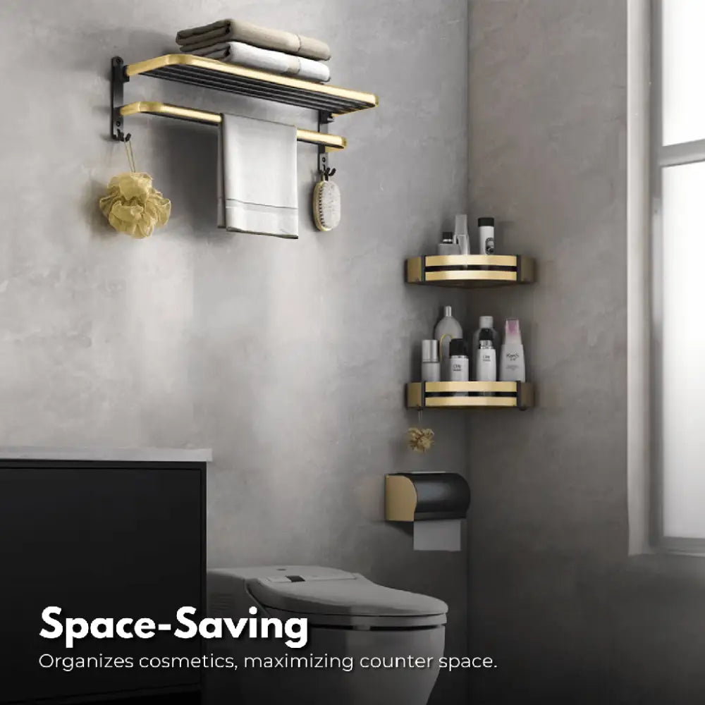 Gominimo Bathroom Wall Mount Black Gold Accessories Set (D) - Home & Garden > Bathroom Accessories > Bath Caddies