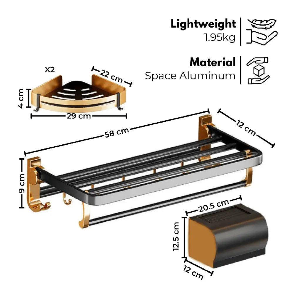 Gominimo Bathroom Wall Mount Black Gold Accessories Set (D) - Home & Garden > Bathroom Accessories > Bath Caddies