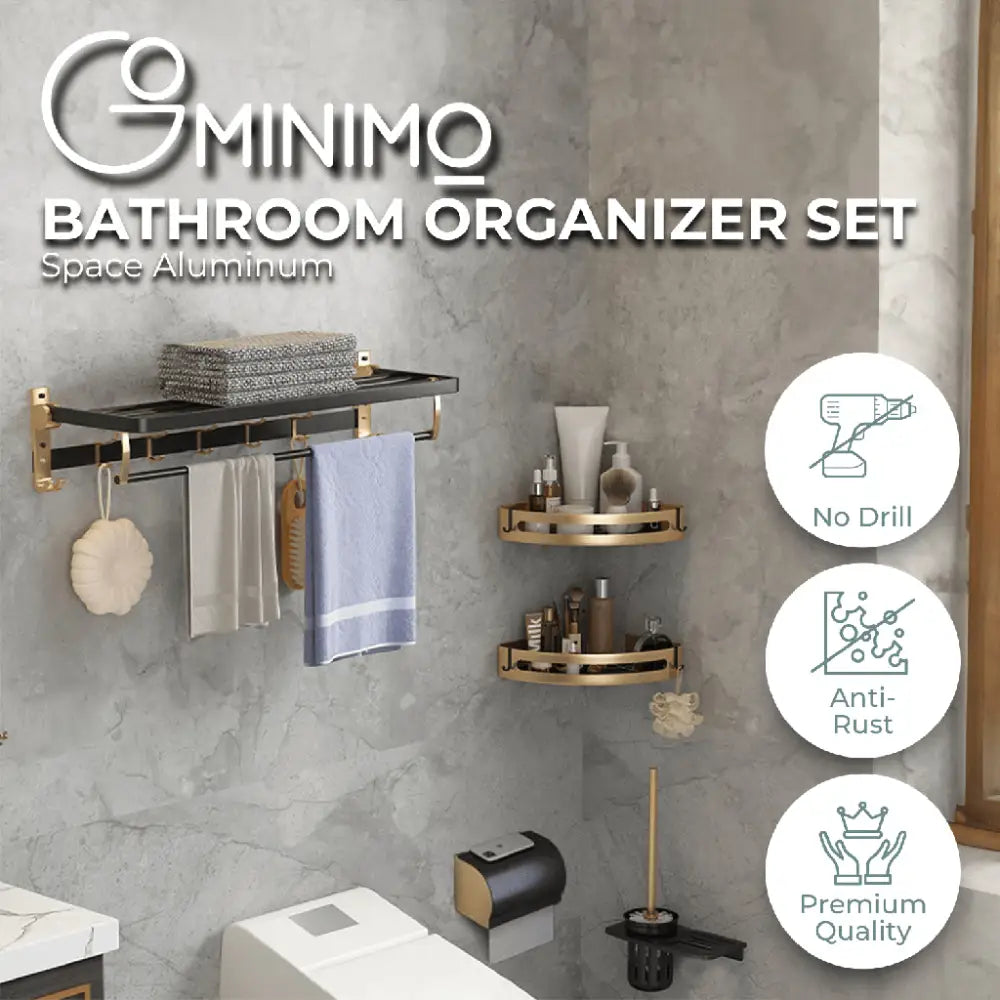 Gominimo Bathroom Wall Mount Black Gold Accessories Set (E) - Home & Garden > Bathroom Accessories > Bath Caddies