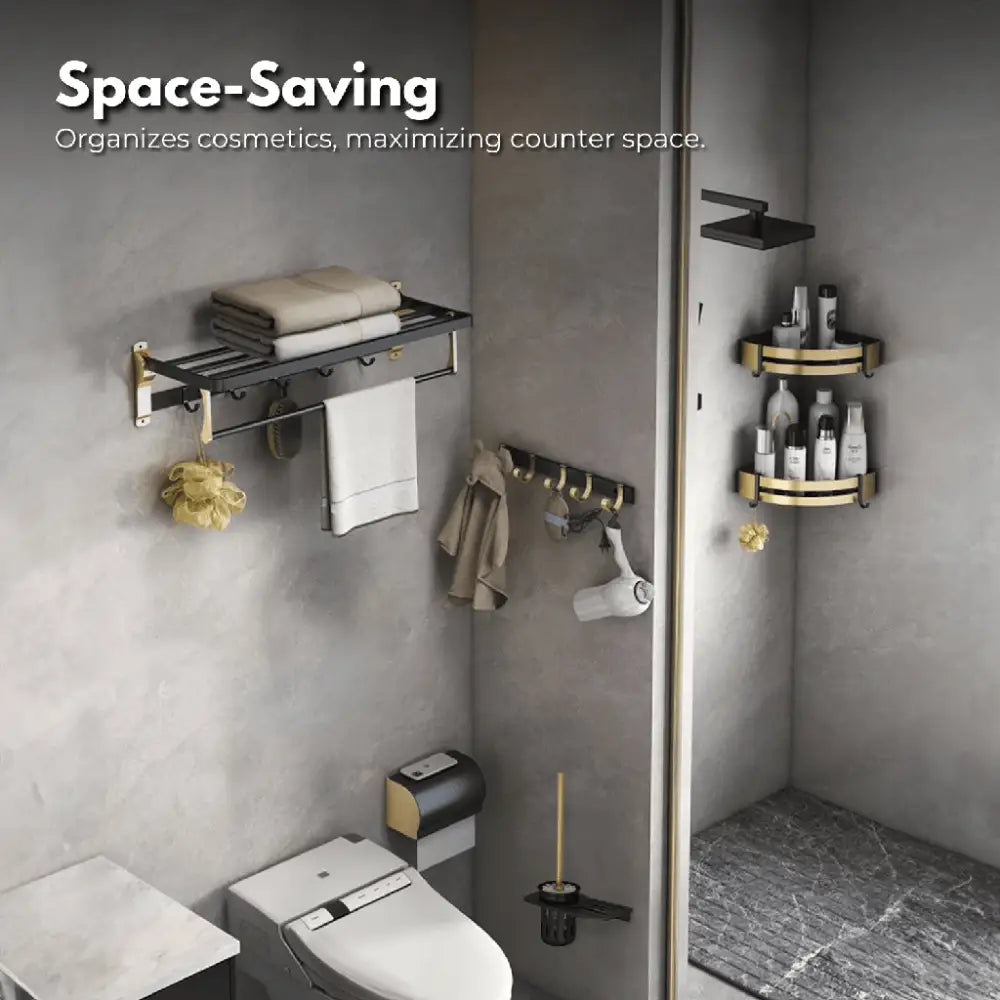 Gominimo Bathroom Wall Mount Black Gold Accessories Set (E) - Home & Garden > Bathroom Accessories > Bath Caddies