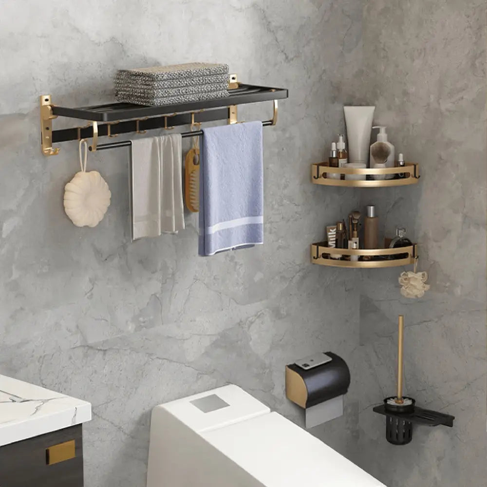 Gominimo Bathroom Wall Mount Black Gold Accessories Set (E) - Home & Garden > Bathroom Accessories > Bath Caddies