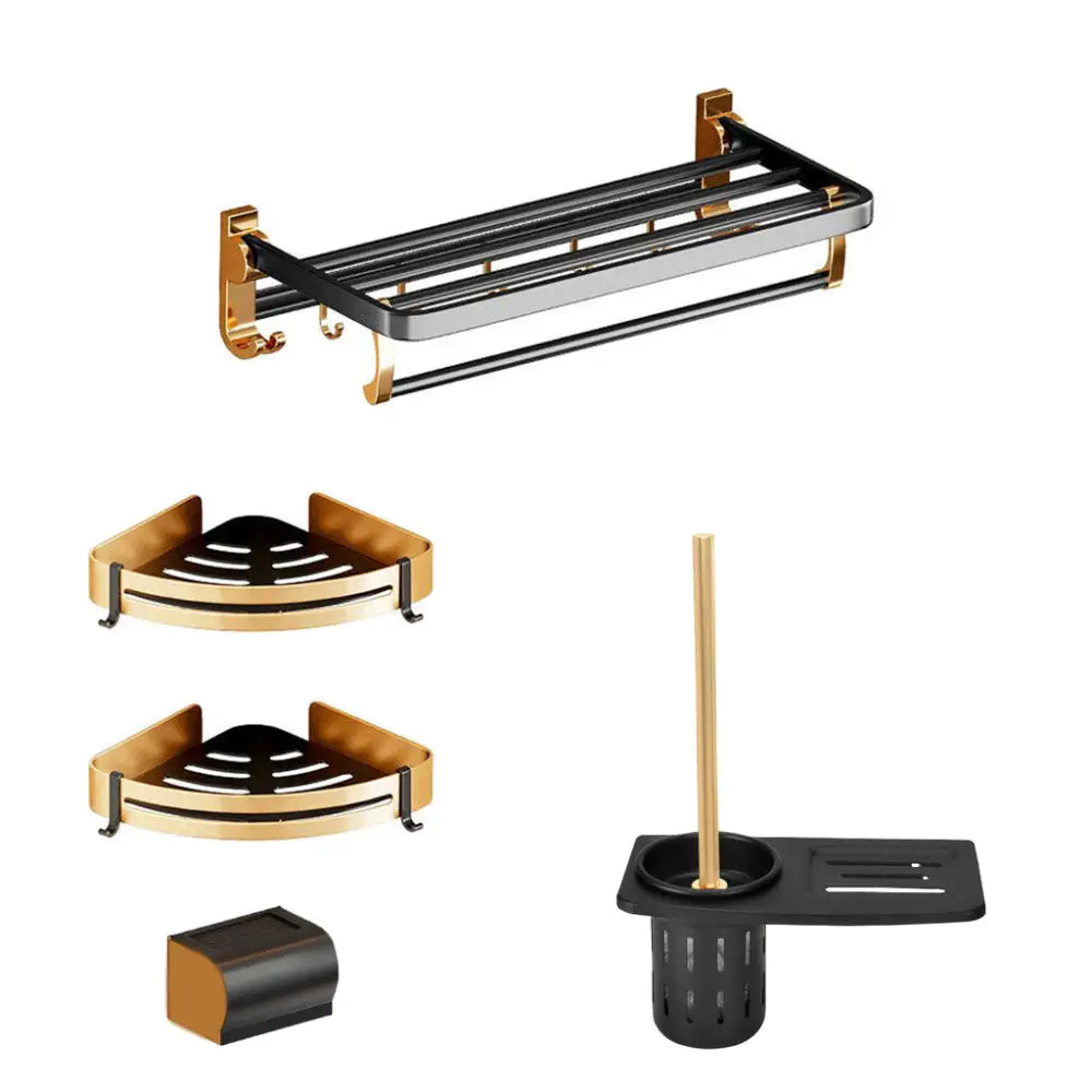 Gominimo Bathroom Wall Mount Black Gold Accessories Set (E) - Home & Garden > Bathroom Accessories > Bath Caddies
