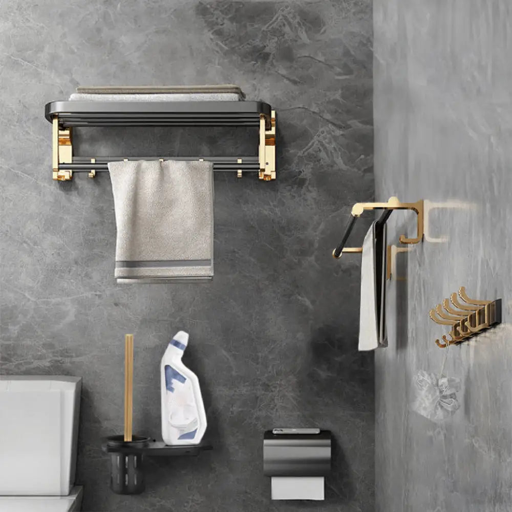 Gominimo Bathroom Wall Mount Black Gold Accessories Set (F) - Home & Garden > Bathroom Accessories > Bath Caddies