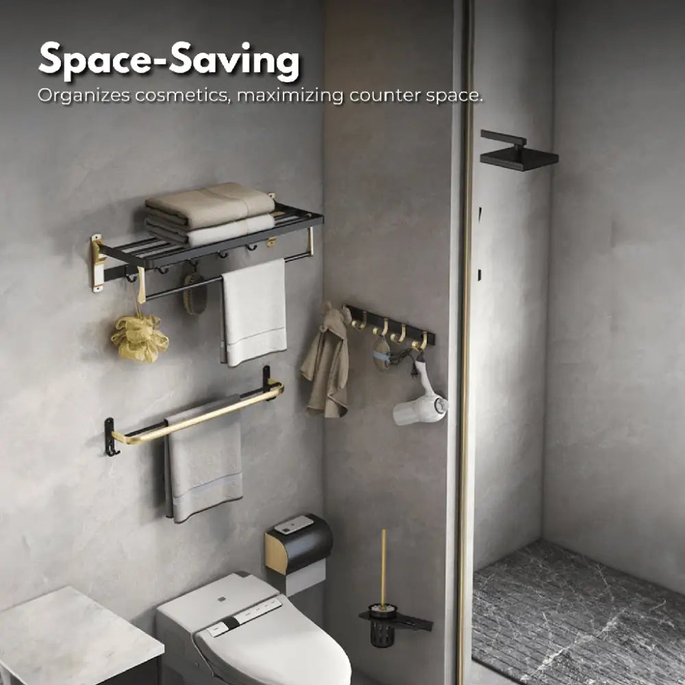 Gominimo Bathroom Wall Mount Black Gold Accessories Set (F) - Home & Garden > Bathroom Accessories > Bath Caddies