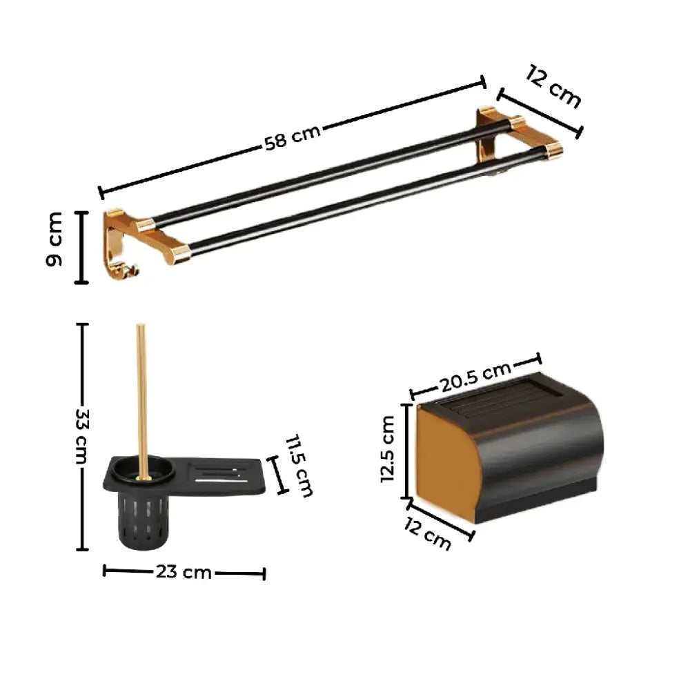 Gominimo Bathroom Wall Mount Black Gold Accessories Set (F) - Home & Garden > Bathroom Accessories > Bath Caddies