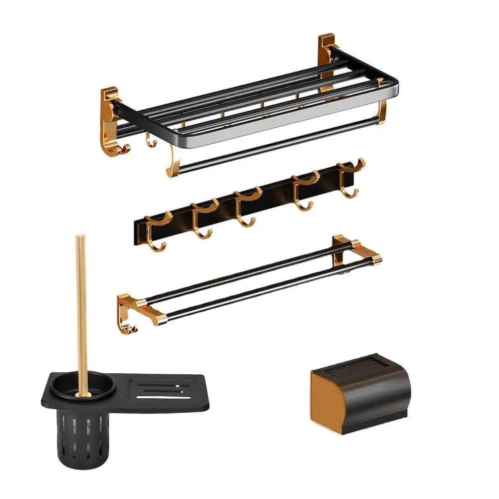 Gominimo Bathroom Wall Mount Black Gold Accessories Set (F) - Home & Garden > Bathroom Accessories > Bath Caddies