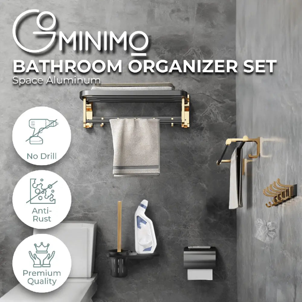 Gominimo Bathroom Wall Mount Black Gold Accessories Set (F) - Home & Garden > Bathroom Accessories > Bath Caddies