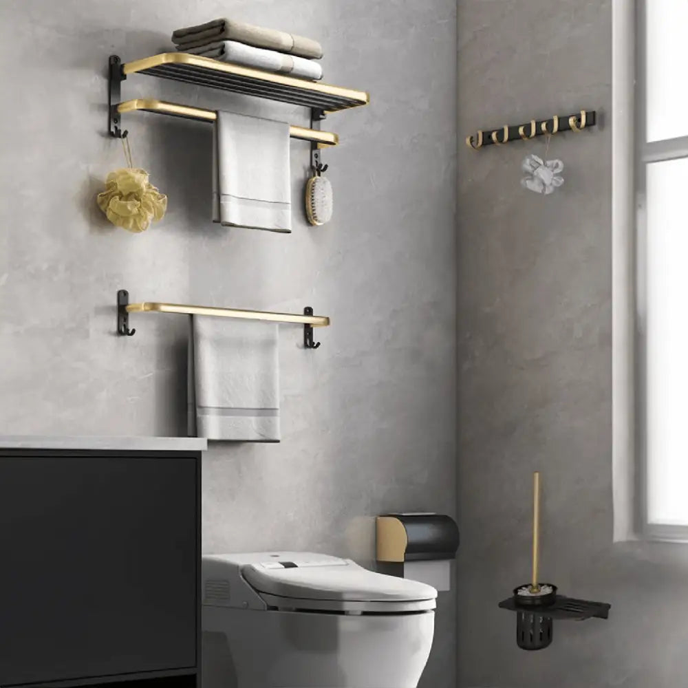 Gominimo Bathroom Wall Mount Black Gold Accessories Set (F) - Home & Garden > Bathroom Accessories > Bath Caddies