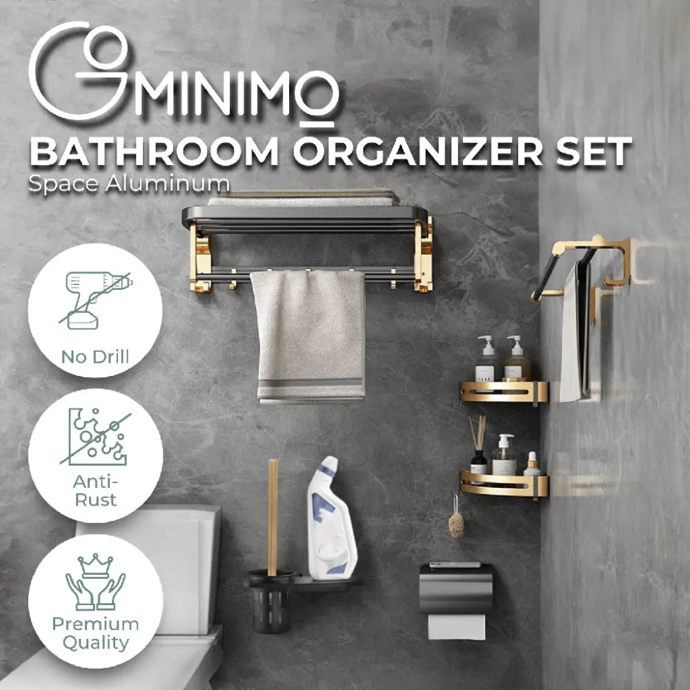 Gominimo Bathroom Wall Mount Black Gold Accessories Set (G) - Home & Garden > Bathroom Accessories > Bath Caddies
