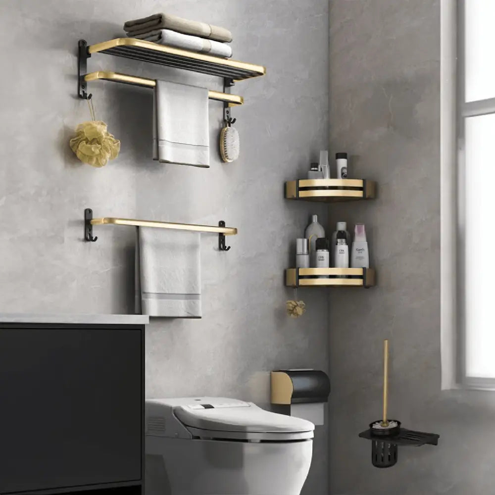 Gominimo Bathroom Wall Mount Black Gold Accessories Set (G) - Home & Garden > Bathroom Accessories > Bath Caddies