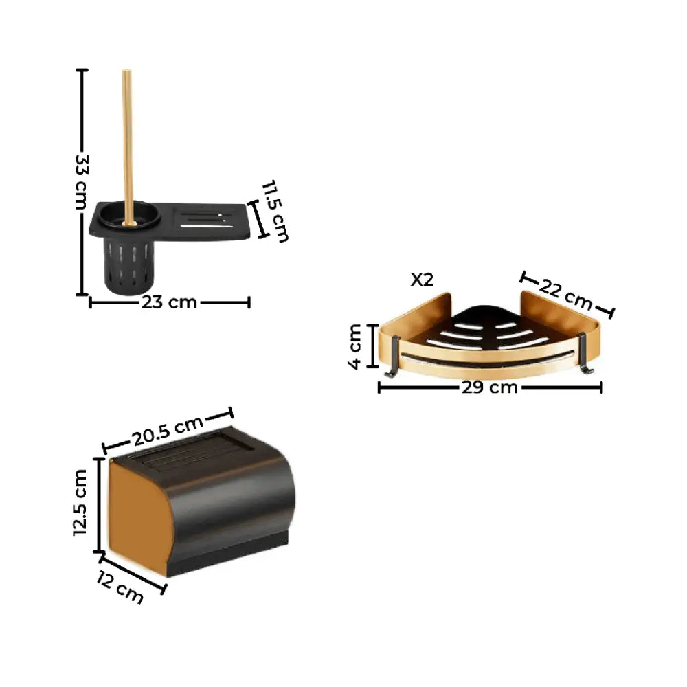 Gominimo Bathroom Wall Mount Black Gold Accessories Set (G) - Home & Garden > Bathroom Accessories > Bath Caddies