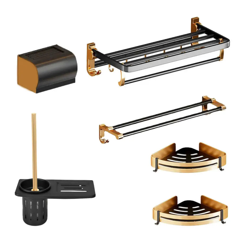 Gominimo Bathroom Wall Mount Black Gold Accessories Set (G) - Home & Garden > Bathroom Accessories > Bath Caddies