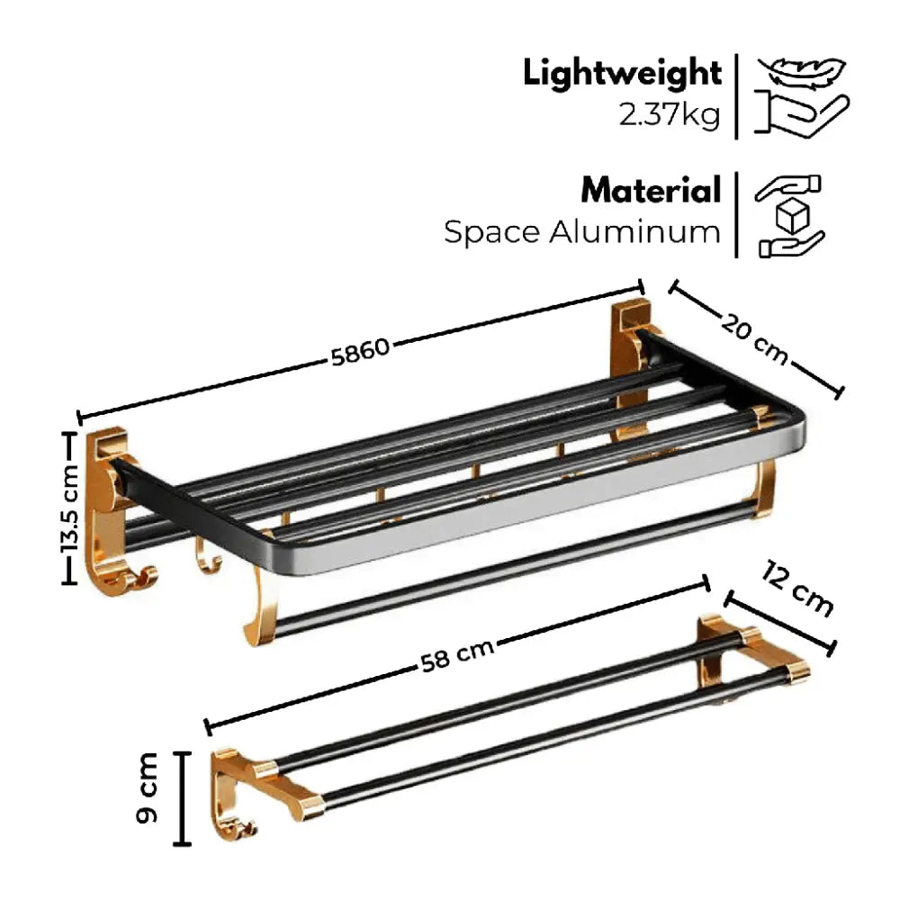 Gominimo Bathroom Wall Mount Black Gold Accessories Set (G) - Home & Garden > Bathroom Accessories > Bath Caddies